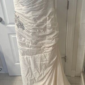 David's Bridal Cream Wedding Dress with Silver Embellishments